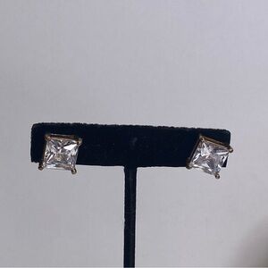 Vintage RSE Marked Square Crystal Princess Cut Stud Earrings Travel Safe